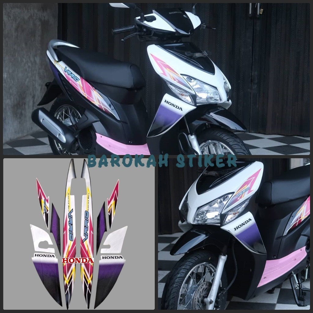 Striping stiker Honda Vario 110 karbu 2006 standar Hitam pink putih Fullset
