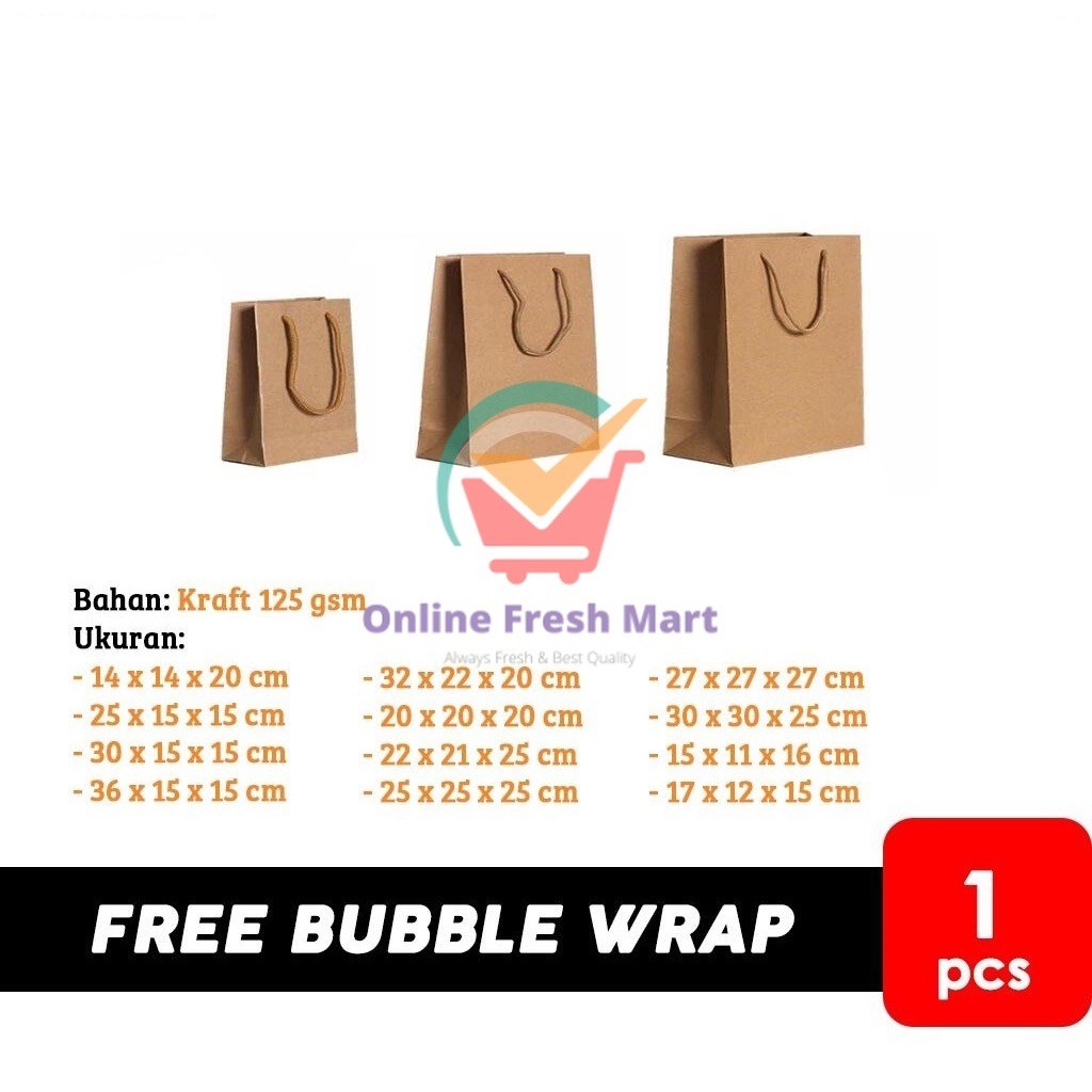 

Paperbag Coklat Polos Kode PB Ada Tali / Tas Belanja (1 lbr) - Online Fresh Mart Denpasar