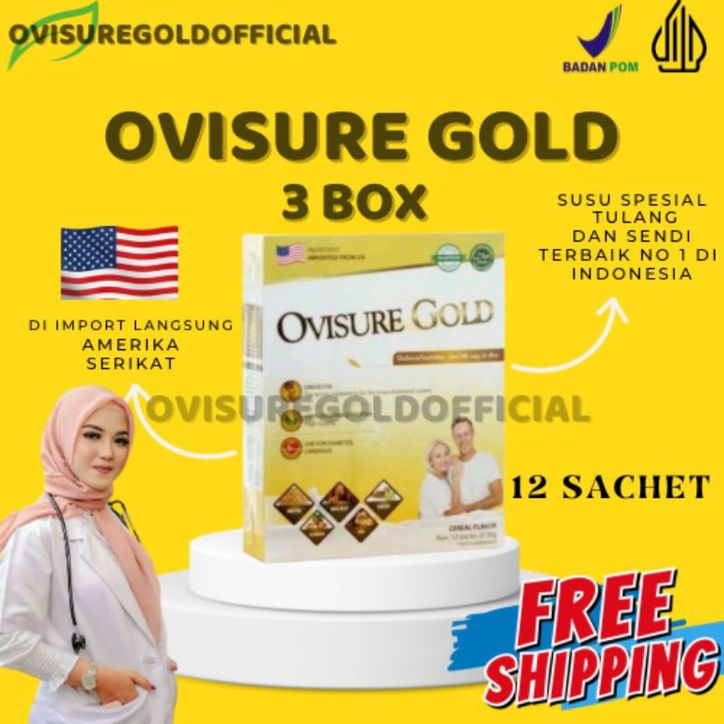 

3 BOX OVISURE GOLD SUSU OBAT VITAMIN TULANG DAN SENDI SYARAF KEJEPIT KERAM ORIGINAL USA