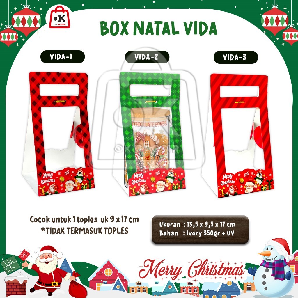 

Box Handle Natal VIDA untuk 1 Toples 9x17cm / Kado Natal Christmas Gift Box (isi 5 pcs)