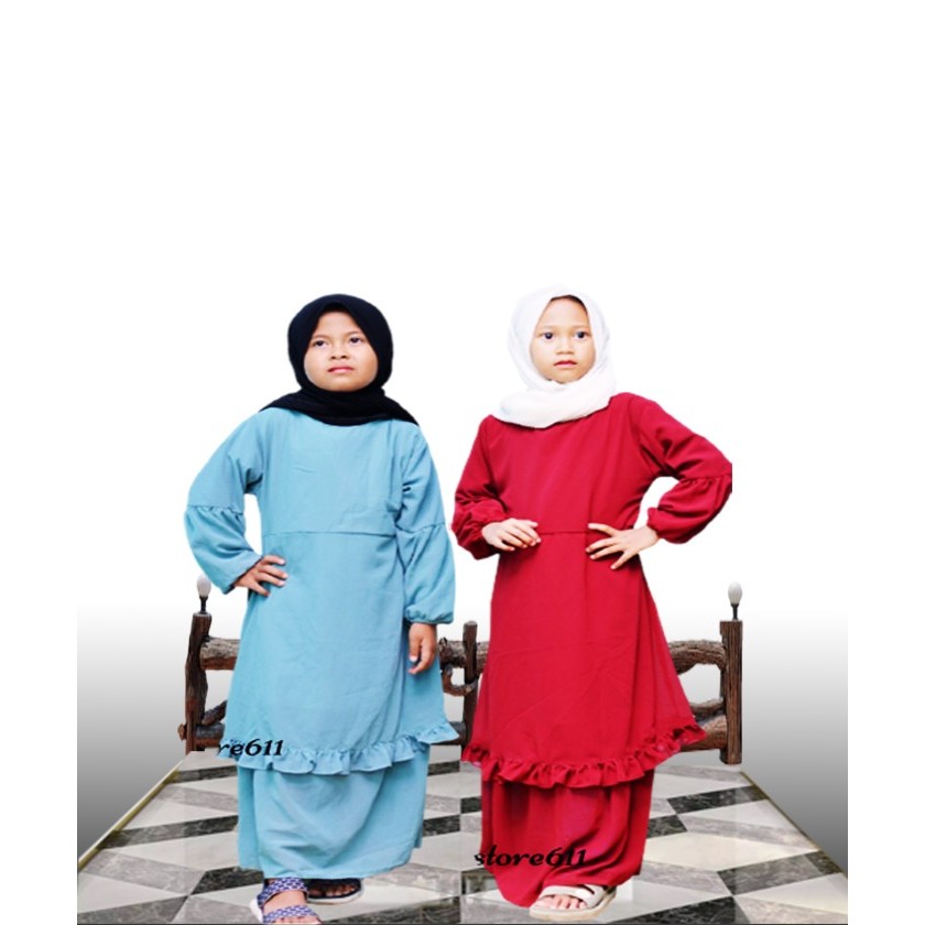 HANARA Baju Gamis Anak Perempuan Bahan Ceruti Babydoll/Gamis Malaysia Anak - Merah, S