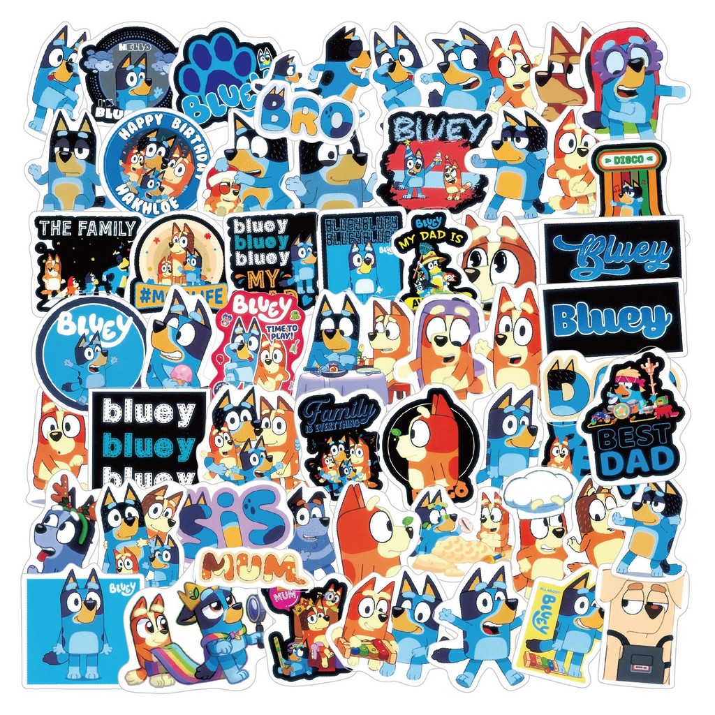 

Blueys Stickers 50pcs Set Cute Cartoon Figure Sticker Anime DIY Cup Notebook Decoration Doodle Stickers Art Supplies Kids Gifts