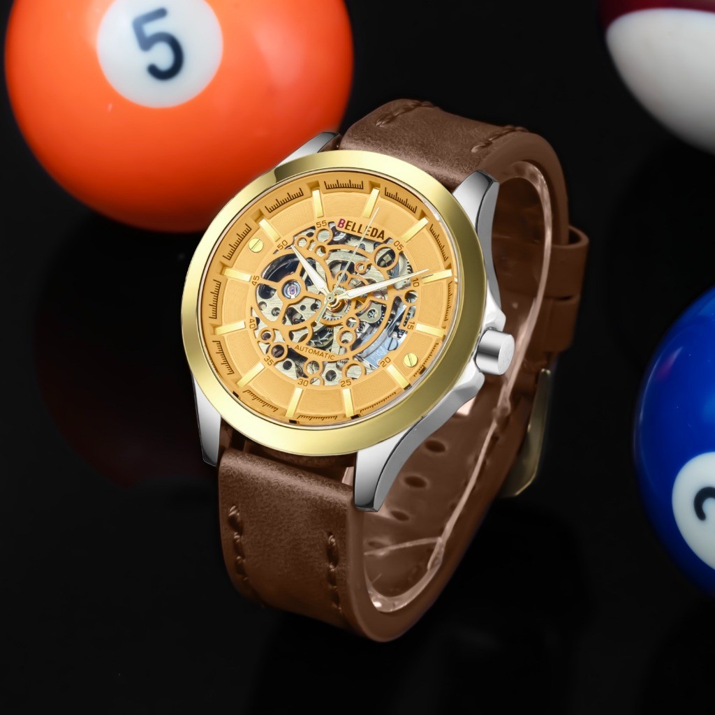 BELLEDA 9394 KULIT Jam Tangan Pria Tali Kulit Pria Wanita Mesin Otomatis Anti Air