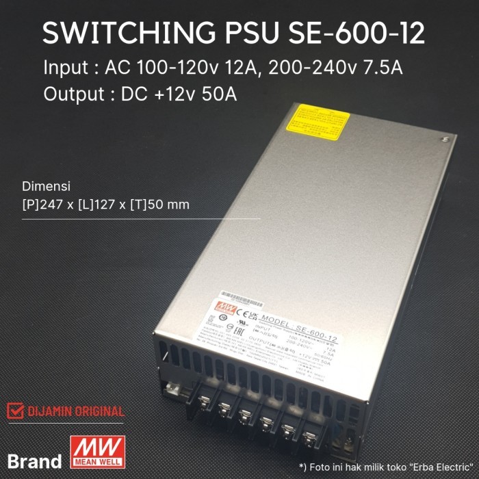 MU99 Meanwell SE-600-12 Switching Power Supply SMPS 12v 50a PSU Mean Well