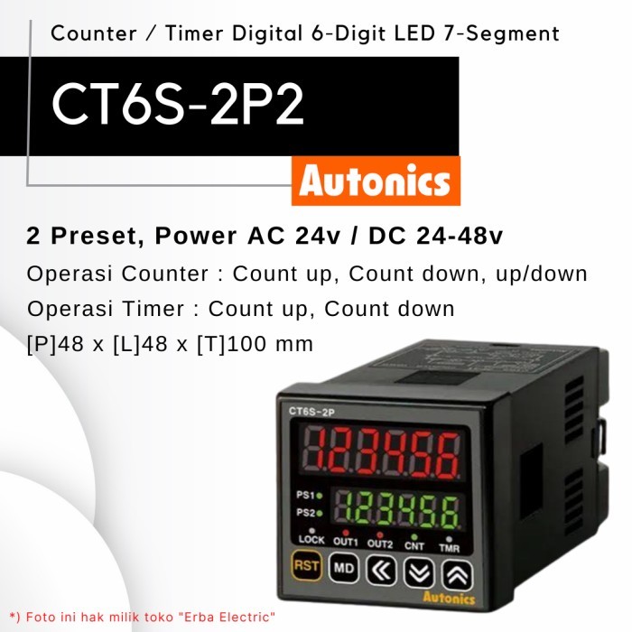 MU99 Autonics CT6S-2P2 24v AC DC Counter Timer Digital 6 Digit 2 Preset SV