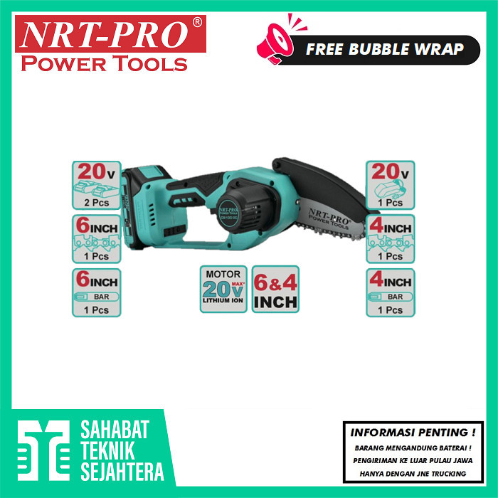 NRT-PRO CS 100 DC Mesin Cordless Mini Chainsaw 20V 4 & 6 Inch Gergaji Rantai Potong Kayu Chain Saw G