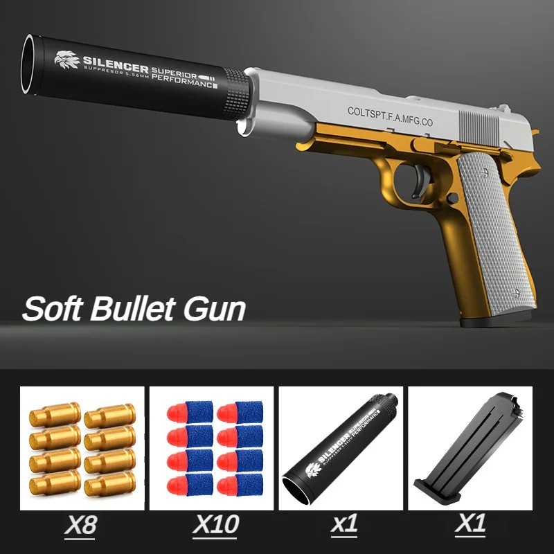 Toy Pistol Soft Bullet Toy Guns M1911 Shell Ejected Foam Darts Blaster Manual Airsoft Weapon with Si