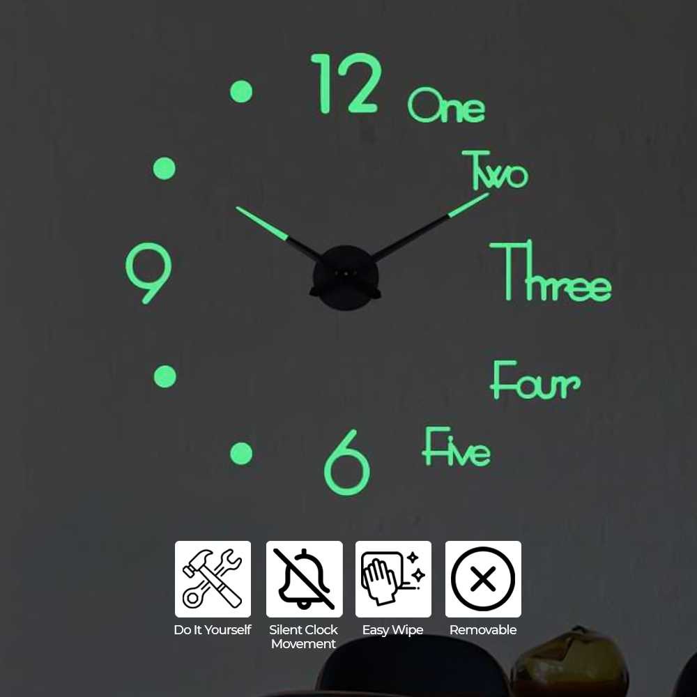 

TaffHOME Jam Dinding Besar DIY Giant Glow in The Dark 80-130cm - JM-25