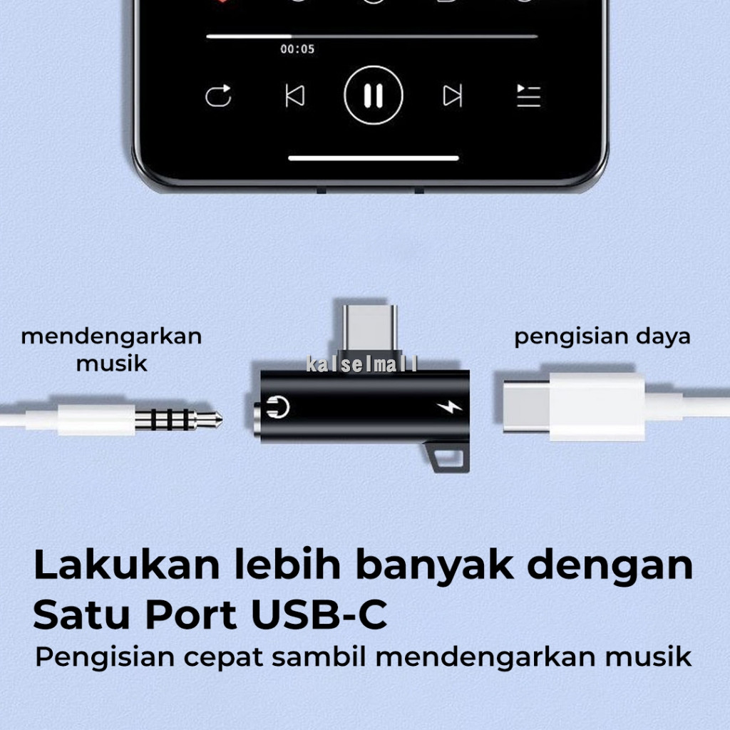 Audio Convertor Headset dan Charger Tipe C Metal AUX Splitter Type-C ke 3.5mm Adapter Universal Conn