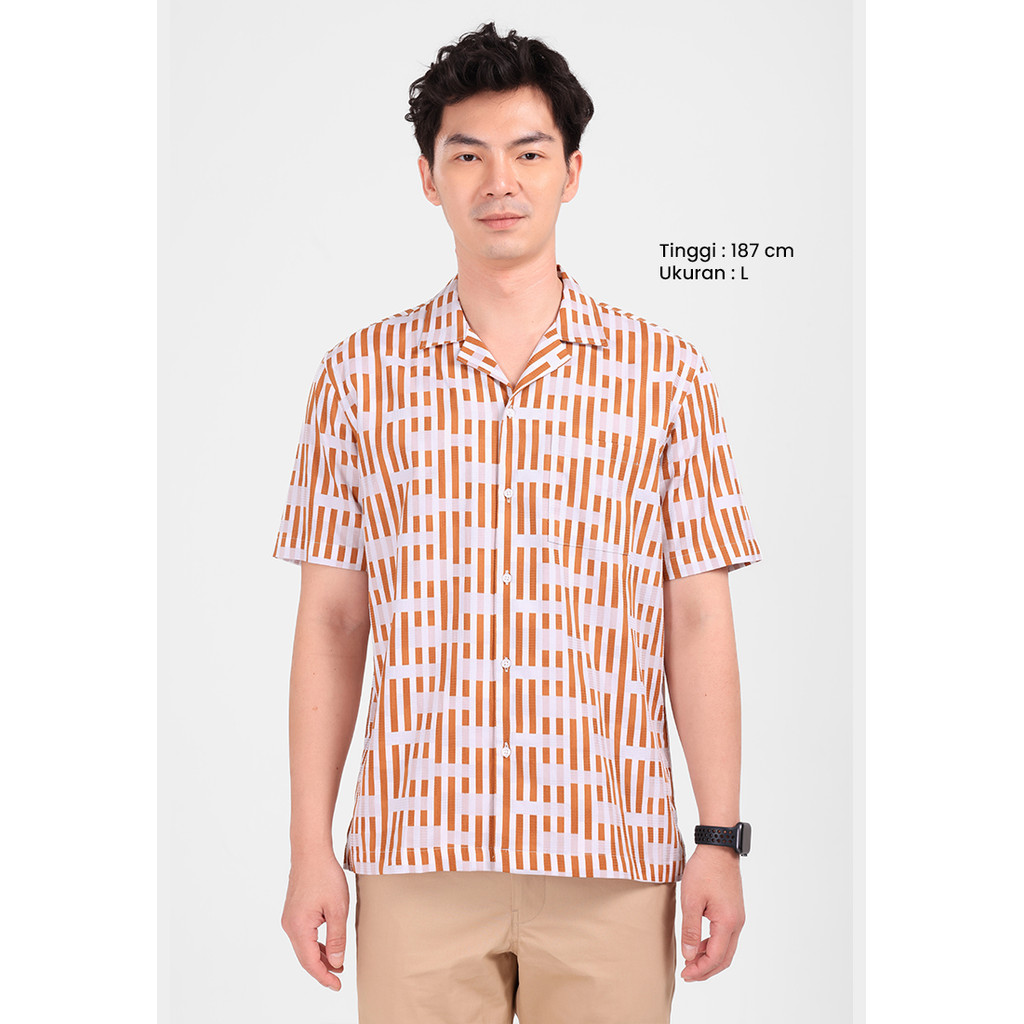 MANZONE - Kemeja Lengan Pendek Pria Foster Comfort Fit - Terracota