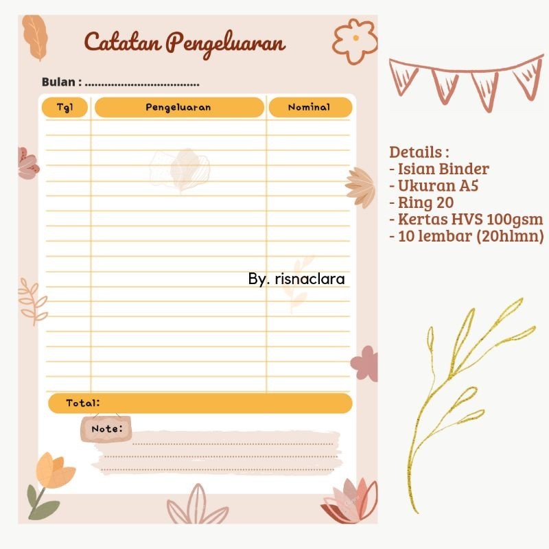 

Catatan Pengeluaran/ Cashflow/ Isi binder/ Binder/ Pengatur Keuangan