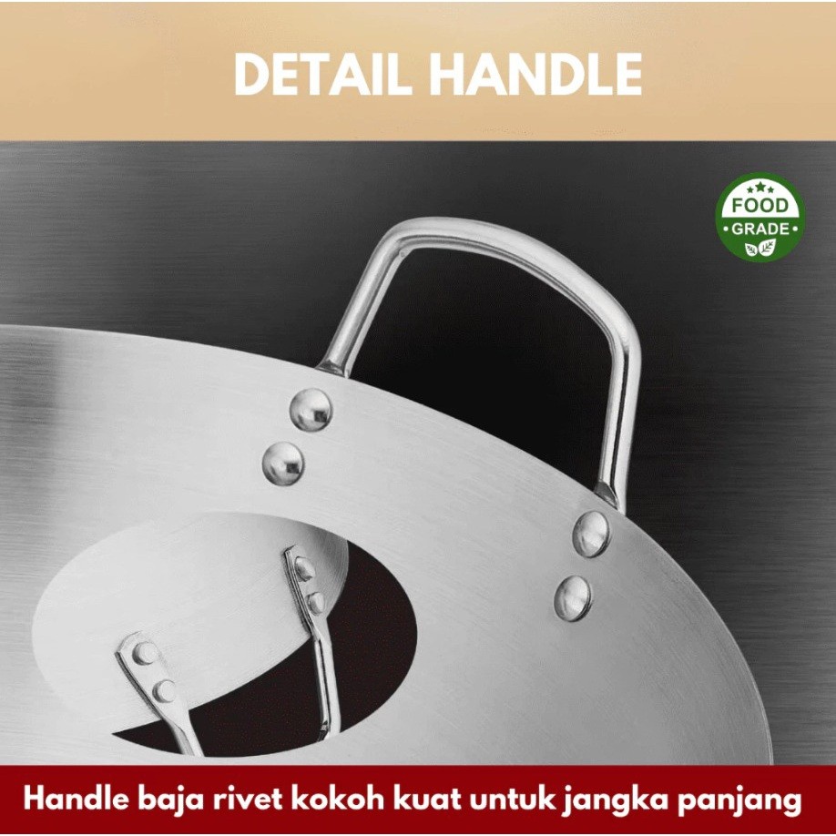 Wajan Besar Wajan Stainless Steel Tebal Penggorengan Wok Pan Kuali Premium Quality Besar Anti