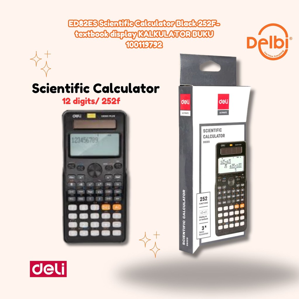 

DELI Calculator Scientific D82ES Scientific Calculator Black 252F-textbook display KALKULATOR BUKU BX20