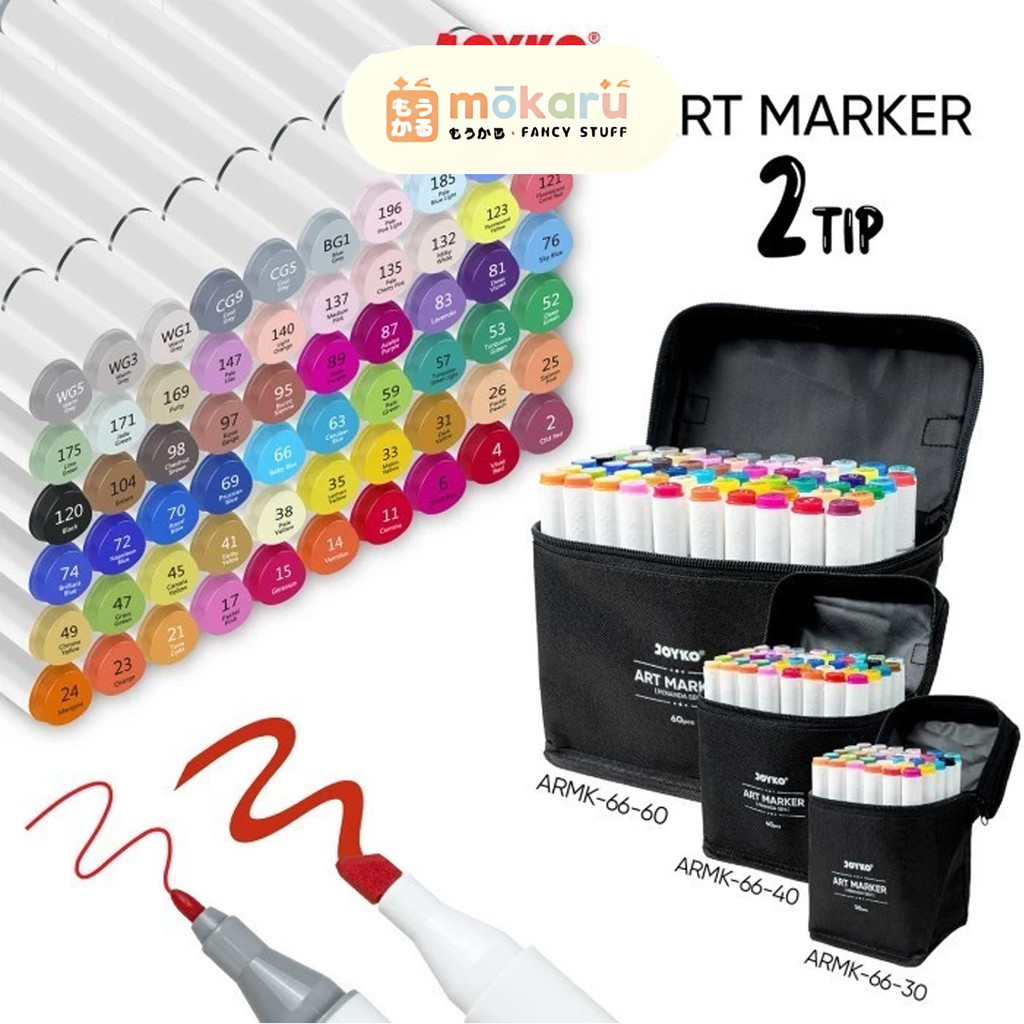 

Joyko Art Marker ARMK-66-30 Spidol Dual Tip Penanda Seni 30 Warna Box Kain Murah Berkualitas