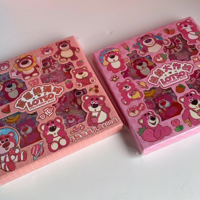 ACEH.BA111638  STICKER LOTTO ISI 100 LEMBAR pcs strawberry bear beruang kawaii