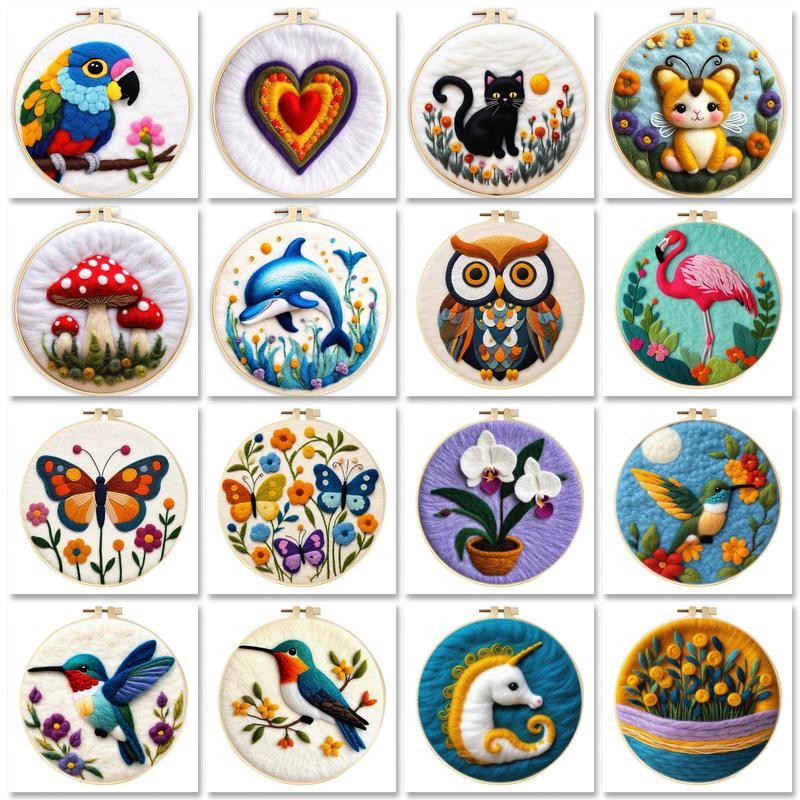 

GATYZTORY Needle Felting Painting With Frame Kit For Beginner Animals Scenery Wool Felting Painting Handmade Felt Needles