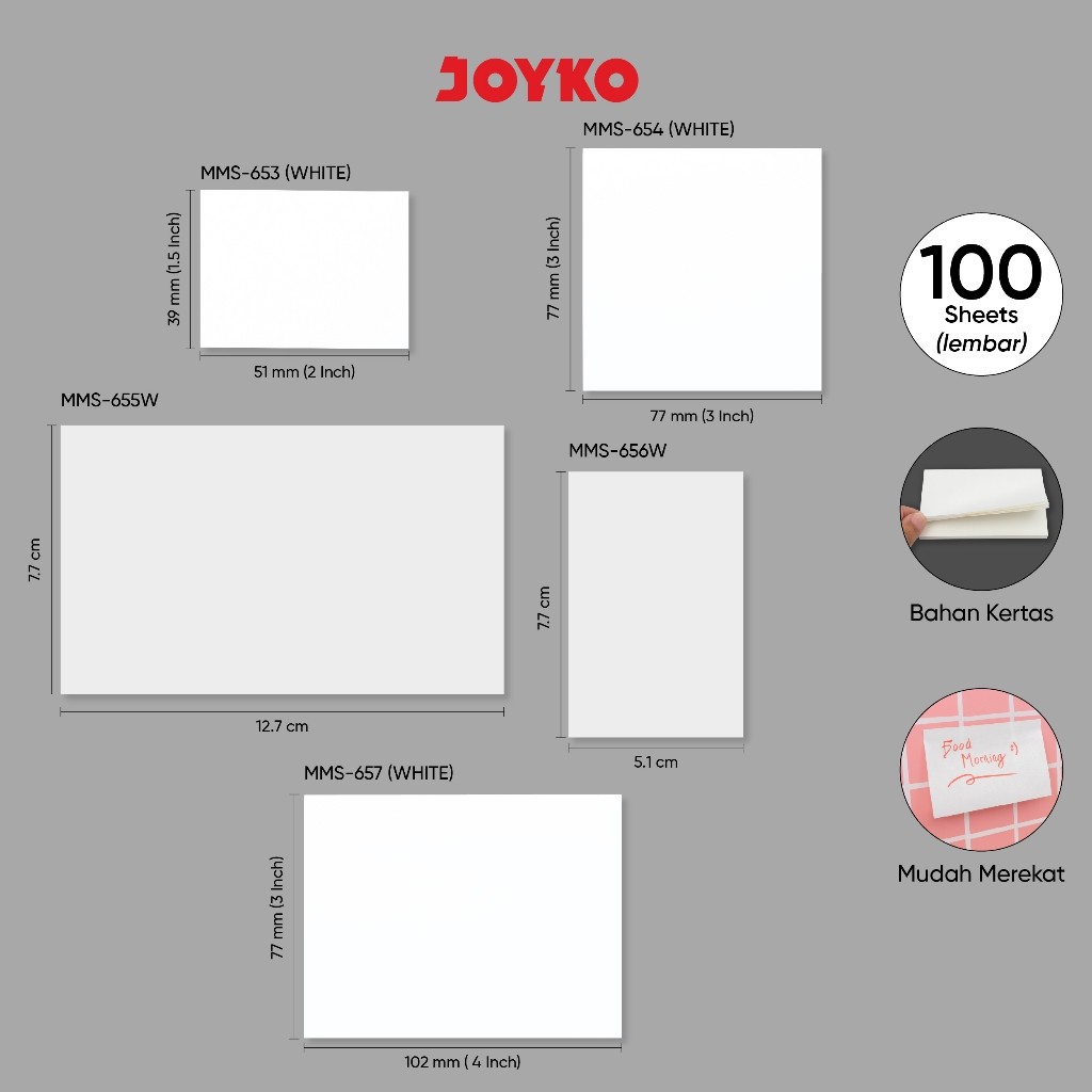 

Memo Stick Sticky Note Kertas Memo Memo Tempel Joyko MMS-653~657 White Color