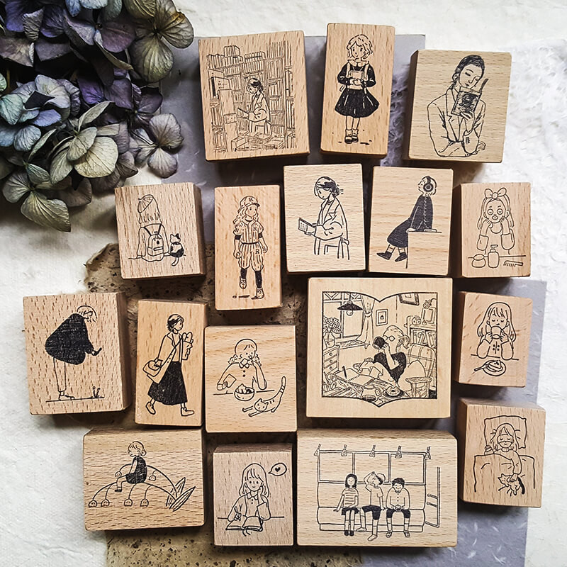

Stamp Scrapbooking Kawaii Girl Diary Decoration Work Coffee Me Time Flower Cute Wooden Stamps