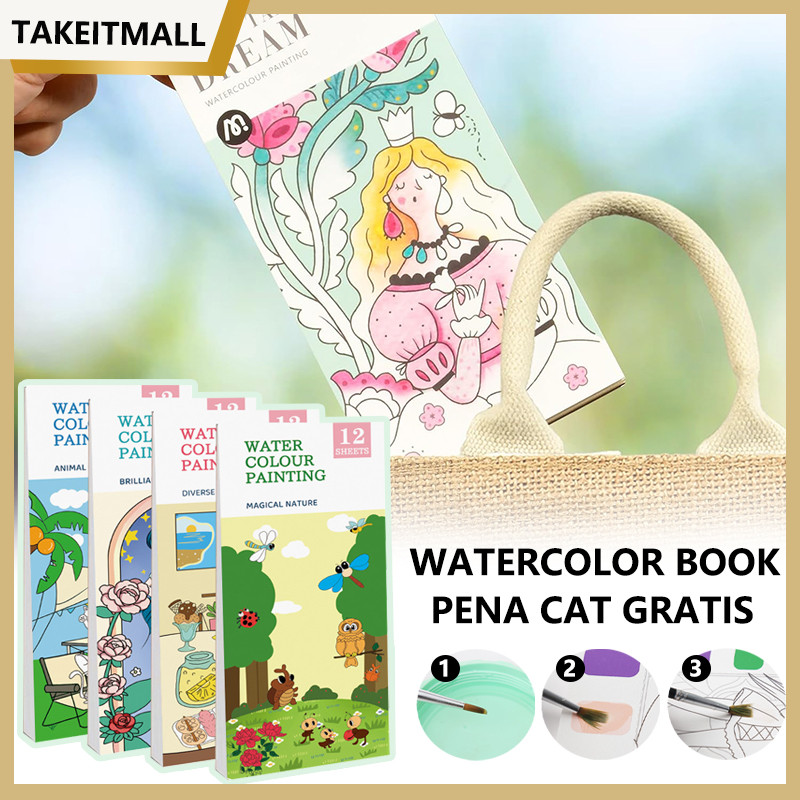 

1 Set Paket Lukis / Buku Mewarnai Cat Air Anak-anak / Buku Lukisan Air Warna Terang