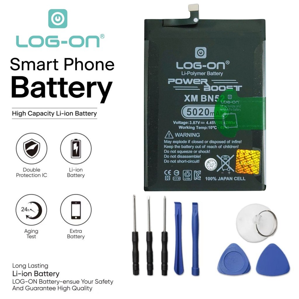Baterai Log on BN52 Untuk Xiaomi Redmi Note 9 PRO MAX Kapasitas 5020mAh 1 Tahun Garansi Battery Batr