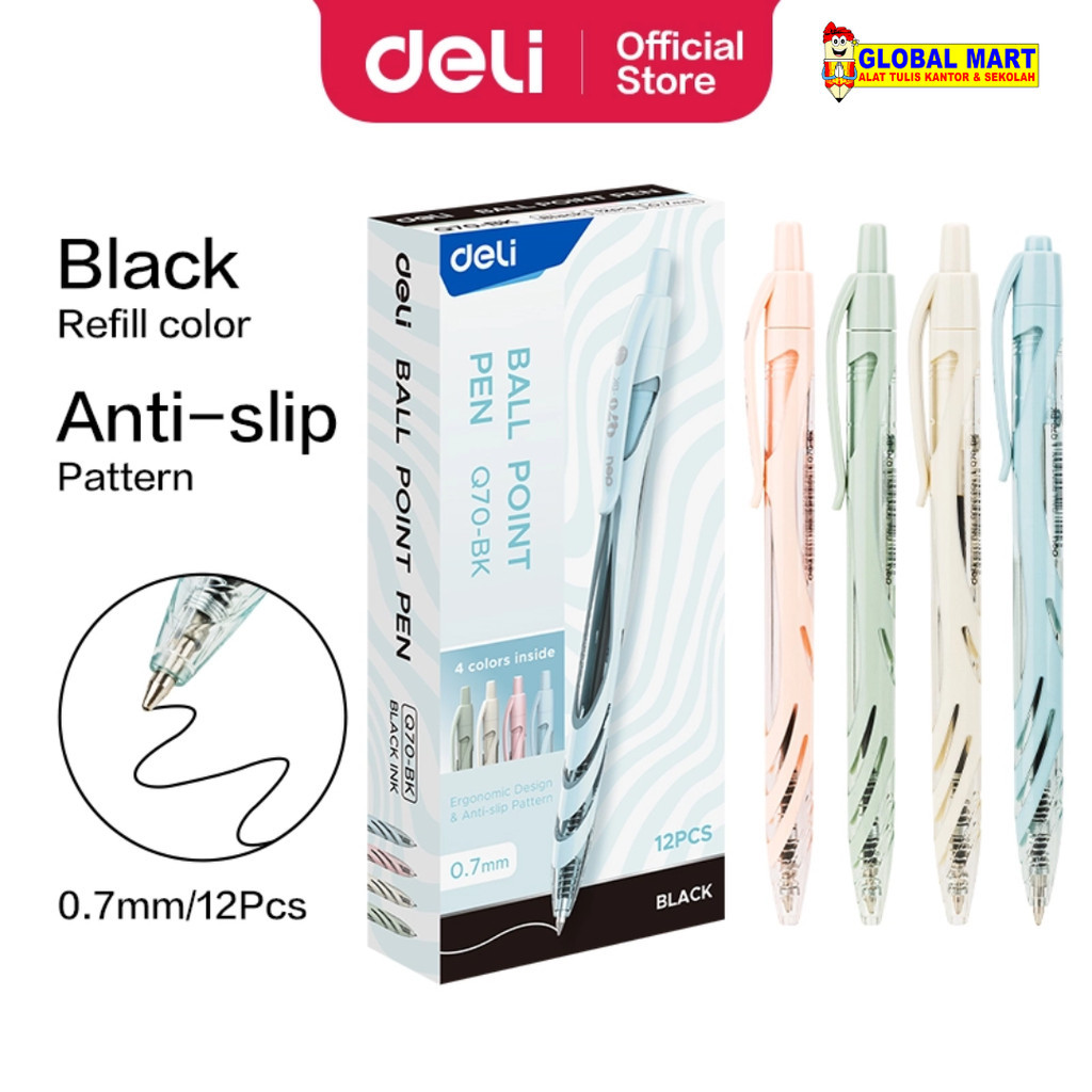 

Pulpen Ballpoint Deli EQ70 Tinta Hitam Anti-Slip Ujung 0.7mm