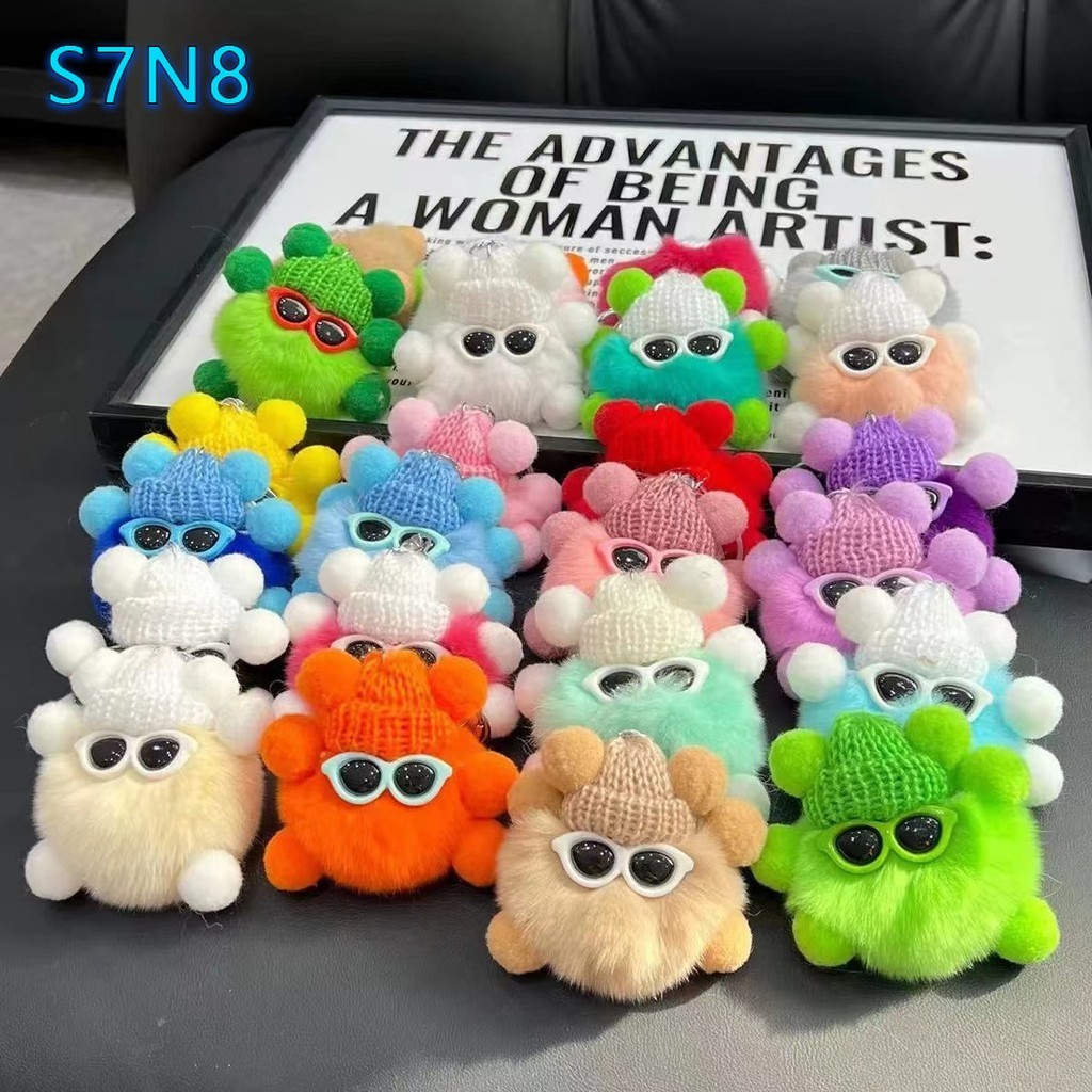 Gantungan Mobil Kelinci Rex Lucu - Boneka Bulu Mini dengan Liontin Bola, Aksesoris Tas & Mobil Unik