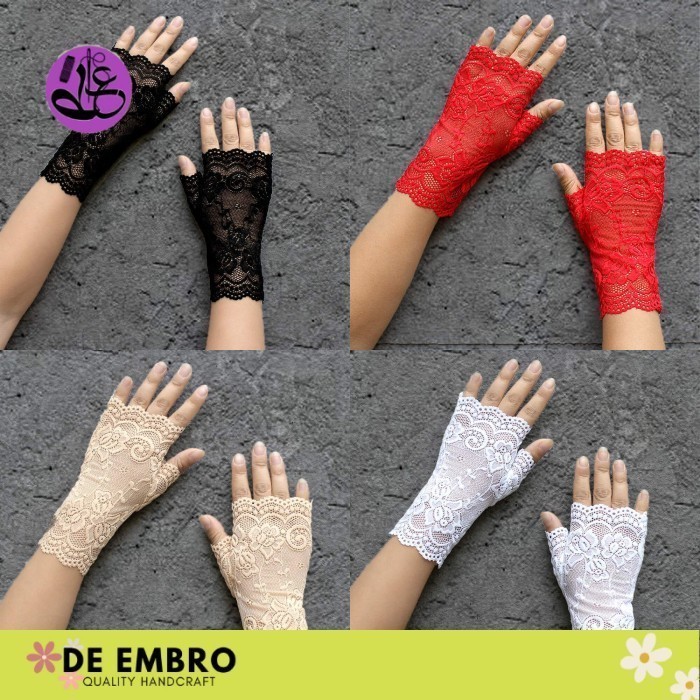 De Embro Sarung tangan manset renda jaring motif jala Sarung tangan pengantin lace Glove Gloves wedd