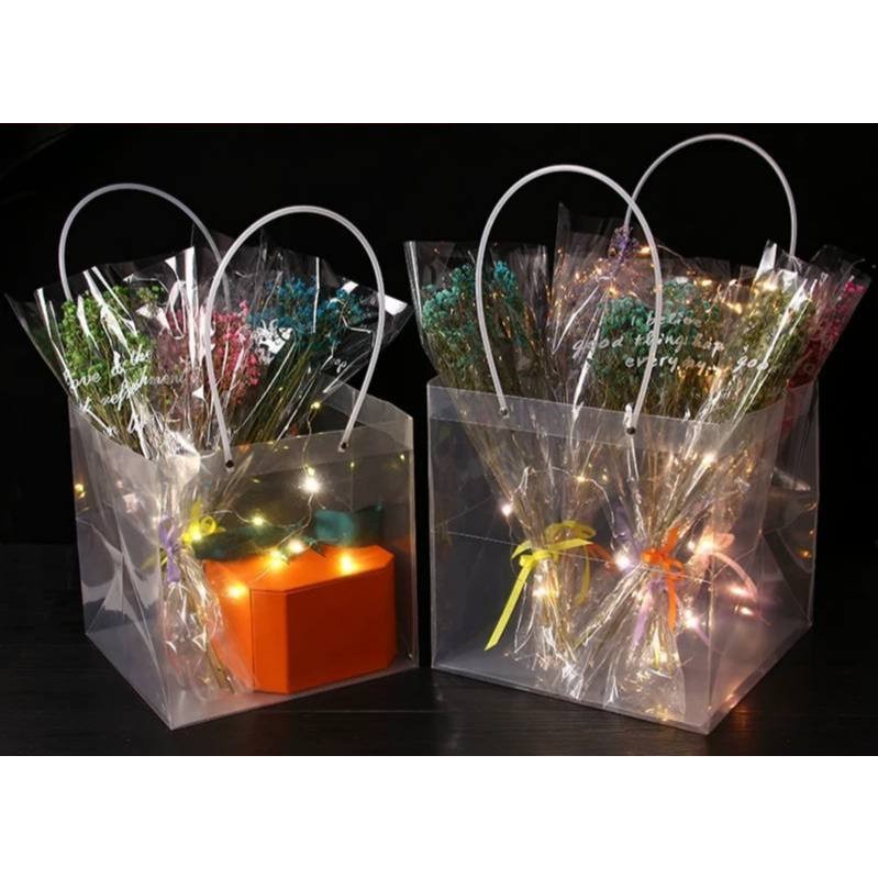 

1Pcs Goodie Bag Transparant/ Tas Mika Kantong Hadiah Mother's Day / Flower Bag Tenteng Bening