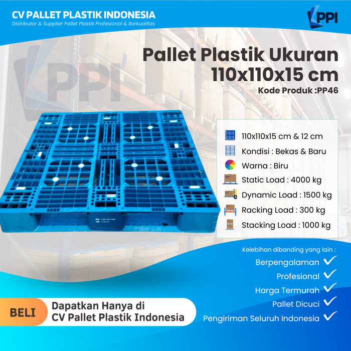

Pallet Plastik Bekas/Baru Ukuran 110x110x15 cm – PP46 / Pallet Plastik Biru / Pallet Plastik Jaring