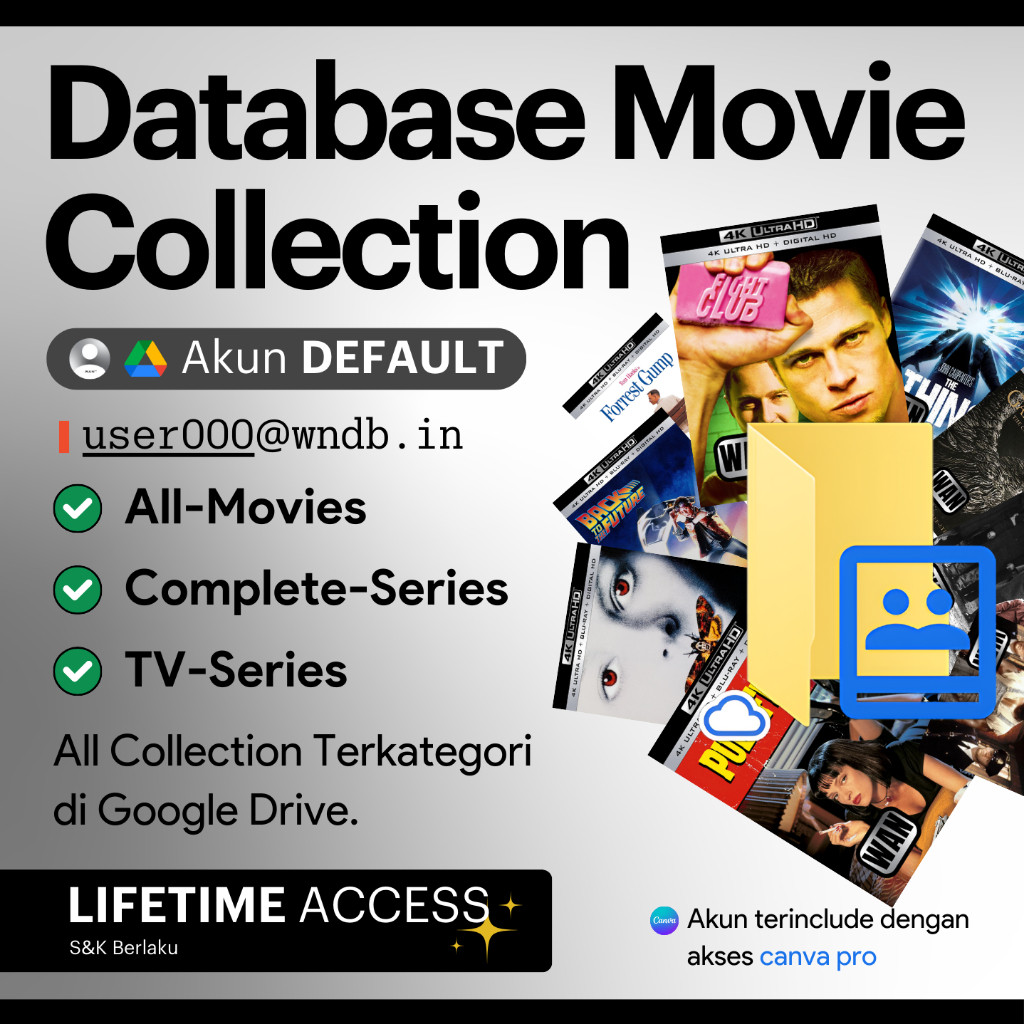 Google Drive Shared Drive Database All Movies Collection - Default Account Lifetime + Canva Pro