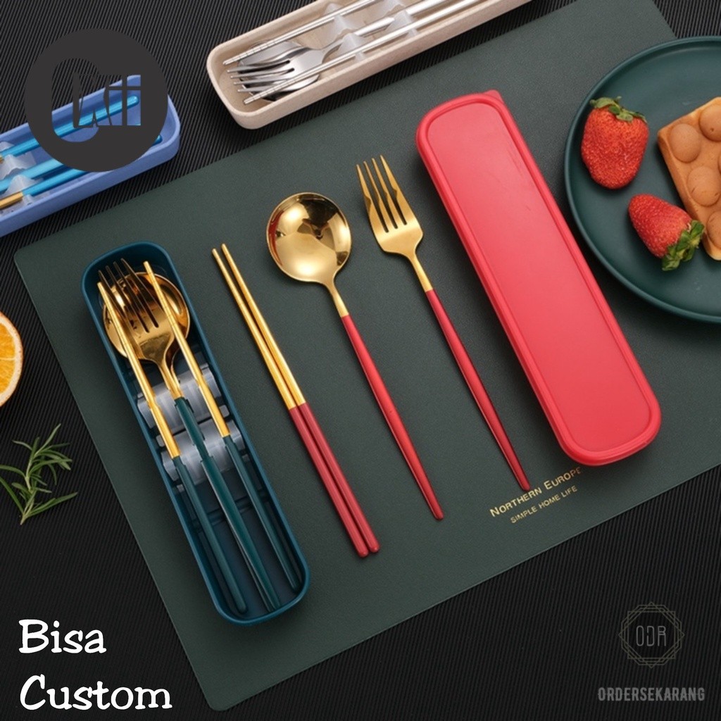 SENDOK GARPU SUMPIT KOREA SET FOOD STAINLESS STEEL TEBAL FOOD GRADE BOX ALAT MAKAN CUSTOM GRAFIR LAS