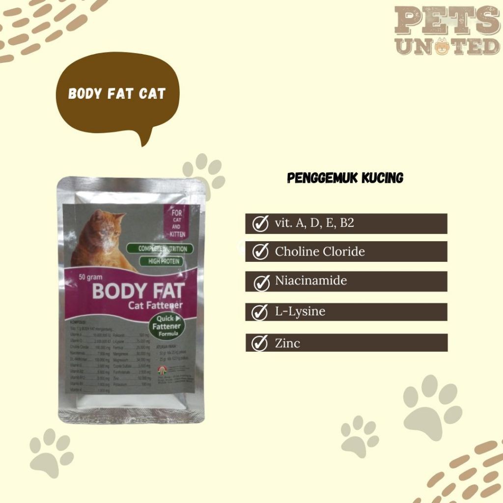 PUJEGANSHOP Body Fat Cat 50 gr vitamin penggemuk kucing / body fat kucing