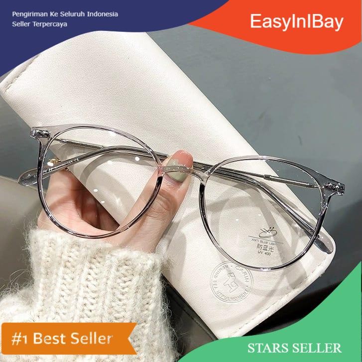 HK Kacamata Anti Blue Light Anti Radiasi Blue Ray Gaya K Bentuk Bulat Bahan Metal untuk Pria dan Wan