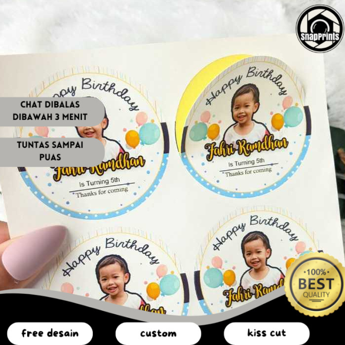 

SP 2-4 Sticker Bulat Ulang Tahun Anak Stiker Ultah Free Design Template Birthday Bahan Chromo