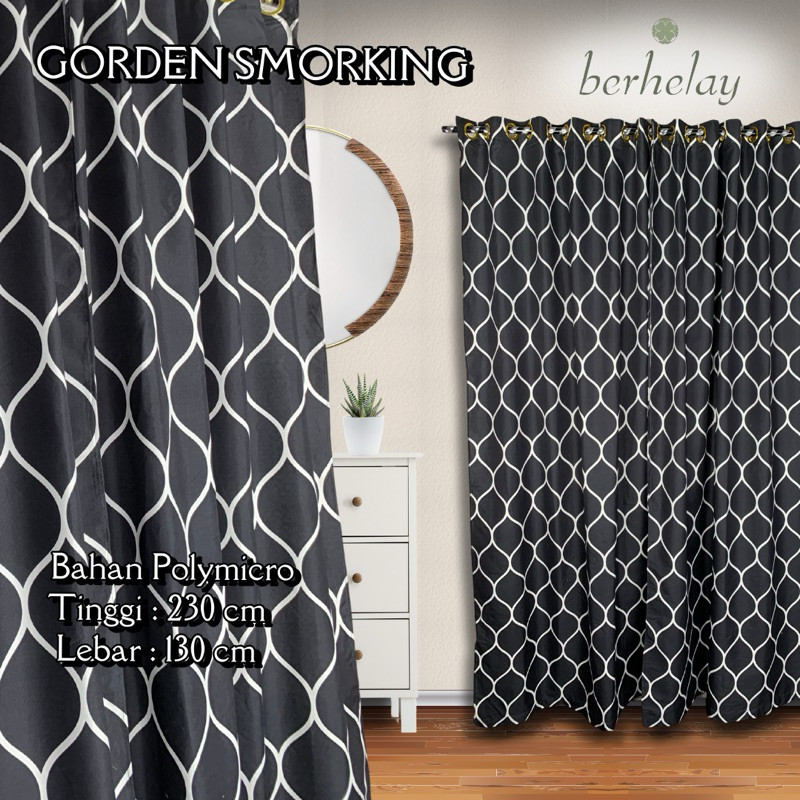 KLIMAUSHOP Gorden Smokring Polymicro Pintu Atau Jendela Motif Minimalis Jaring Hitam