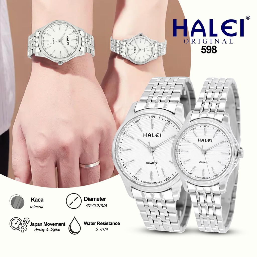 HALEI IND 598 Couple - Bergaransi Jam Tangan Pasangan Couple Pria & Wanita Kasual Anti Air Rantai