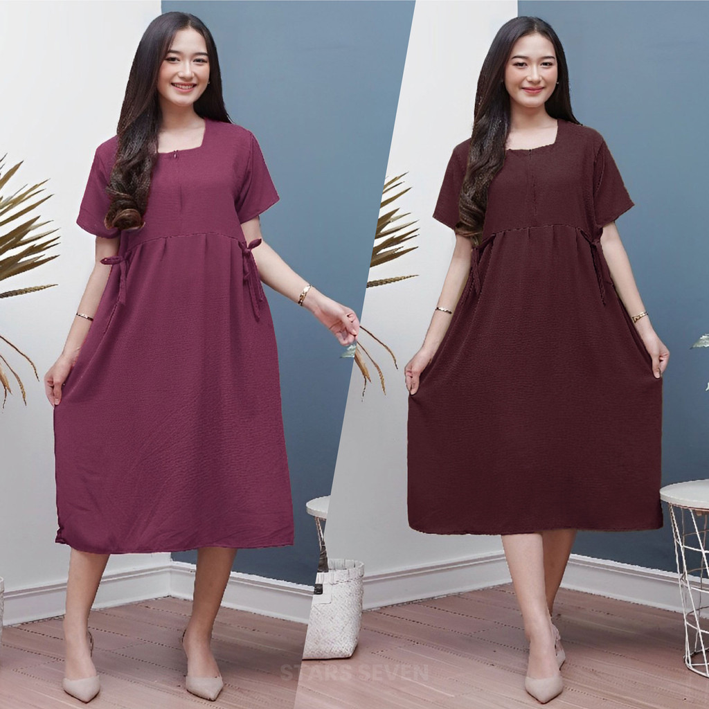 SELILINGSHOP Adira Dress Daster Kekinian Santai Crinkle Airflow Premium Stars Seven