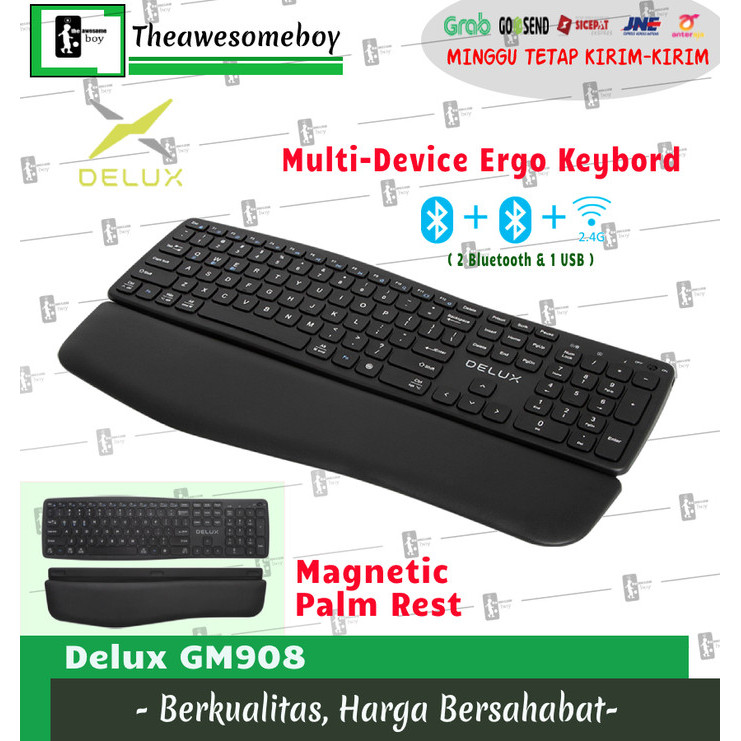 TERLARIS Delux GM902 Multi-Device Split Wireless Keyboard Ergo K860 - Delux GM908