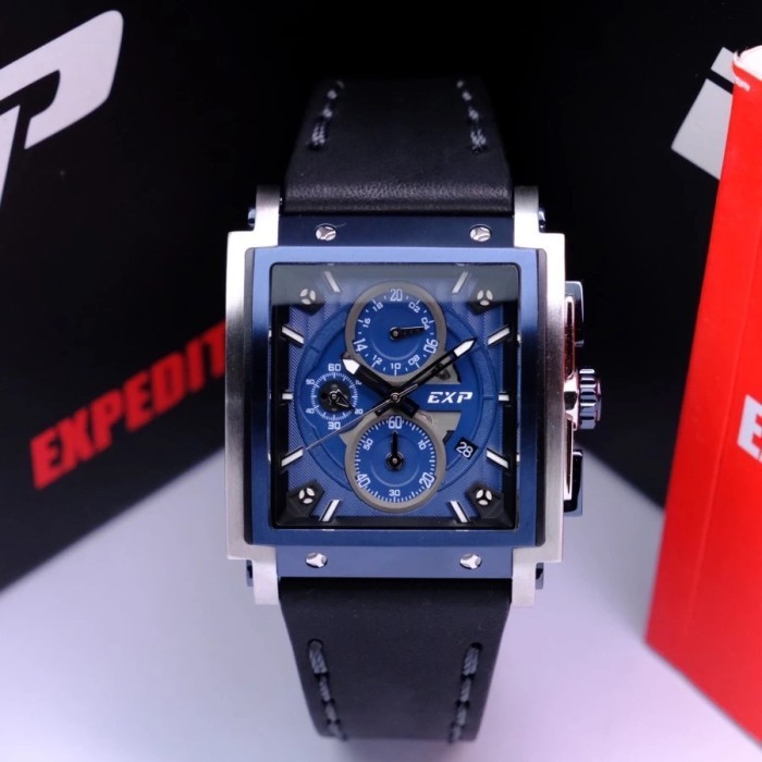 Jam Tangan Pria Expedition E 6731 GC Original Chronohraph Silver Blue Leather Garansi Resmi 1 Tahun