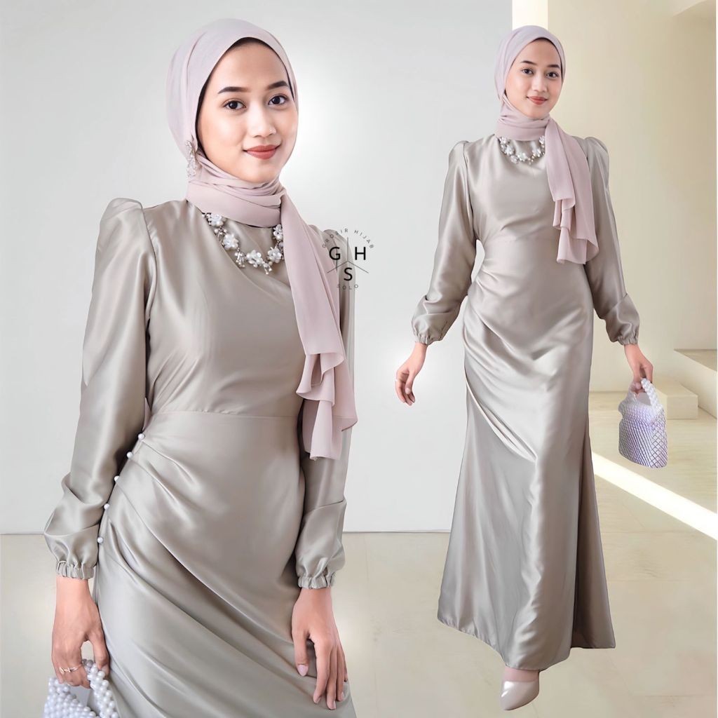 Elora Gamis Lebaran 2024 Model Terbaru Remaja Muslim Gamis Pesta Mewah Elegan Satin Dress Korean Sty