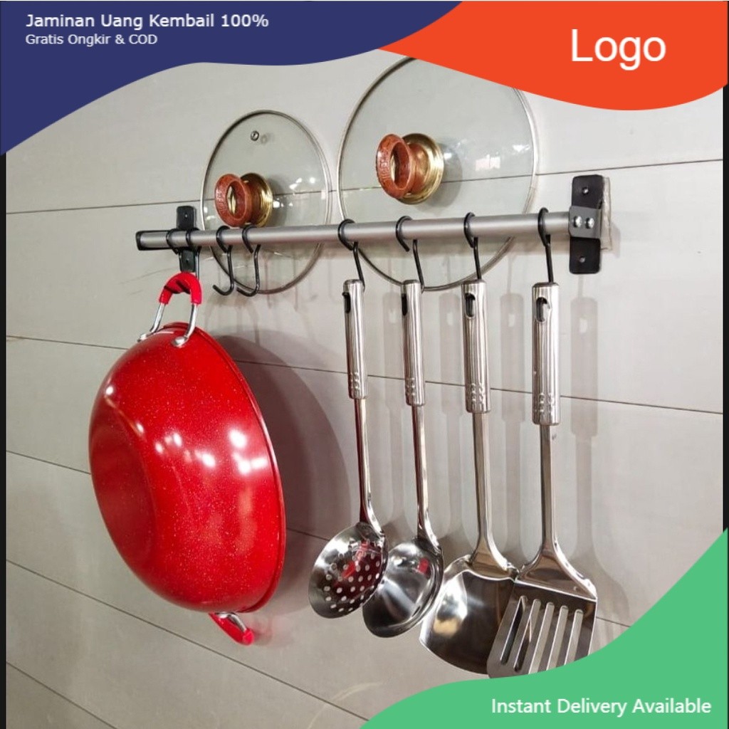 Rak Dapur, Rak Dinding Gantung Alumunium Serbaguna Minimalis, gantungan peralatan dapur , gantungan 