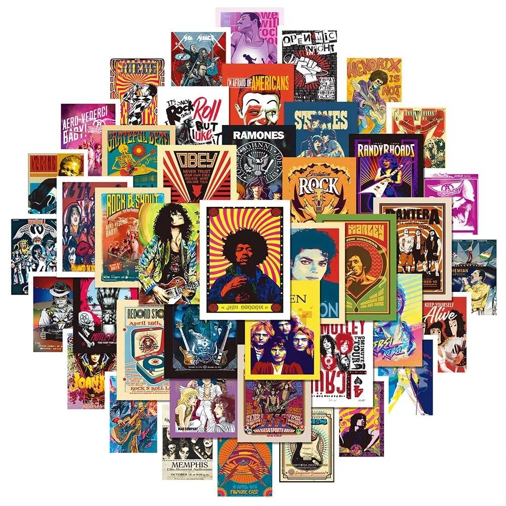 

10/25/50pcs Classic Rock Music Poster Graffiti Stickers for Fans Guitar Decoration DIY Bass Decals Suitcase Skateboard Phone