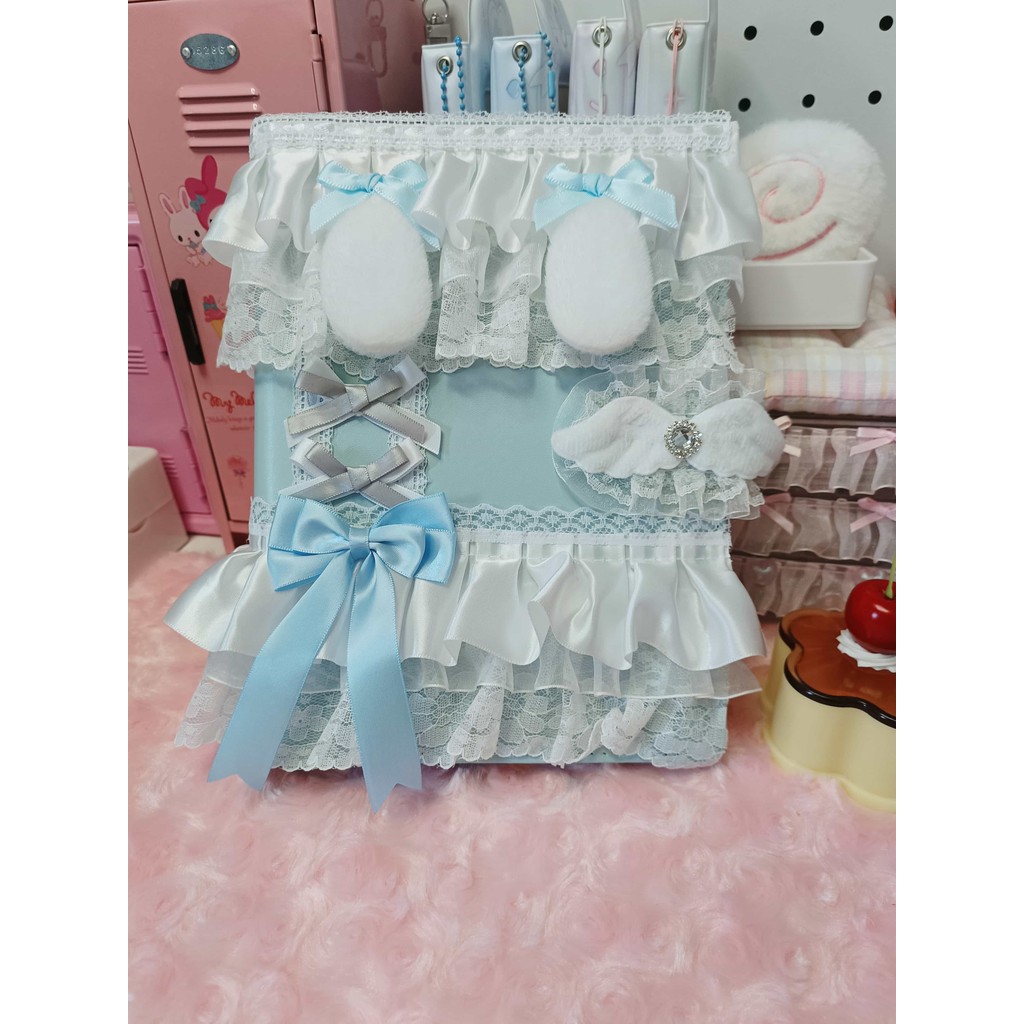 A5 Binder Photocard Holder Pc Kpop Collect Book 6 Ring Lace Top Loader Photo Album Deco Handmade Blu