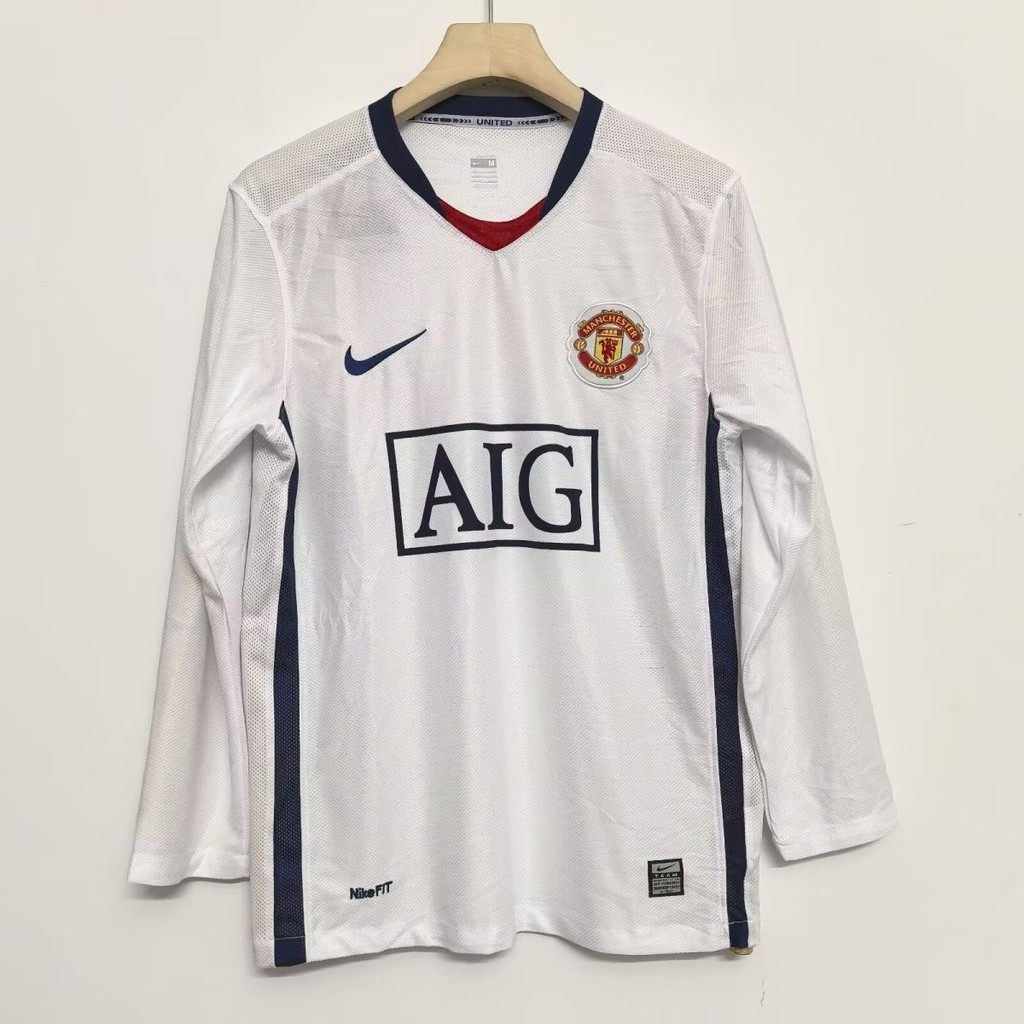 Jersey Retro 08 Putih Manchester United Lengan Panjang T shirt pria