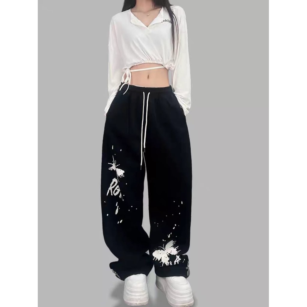Celana Wanita Rok Buterfly Oversize Bawahan | Celana Kulot Sweat Pants Korean Style Kekinian