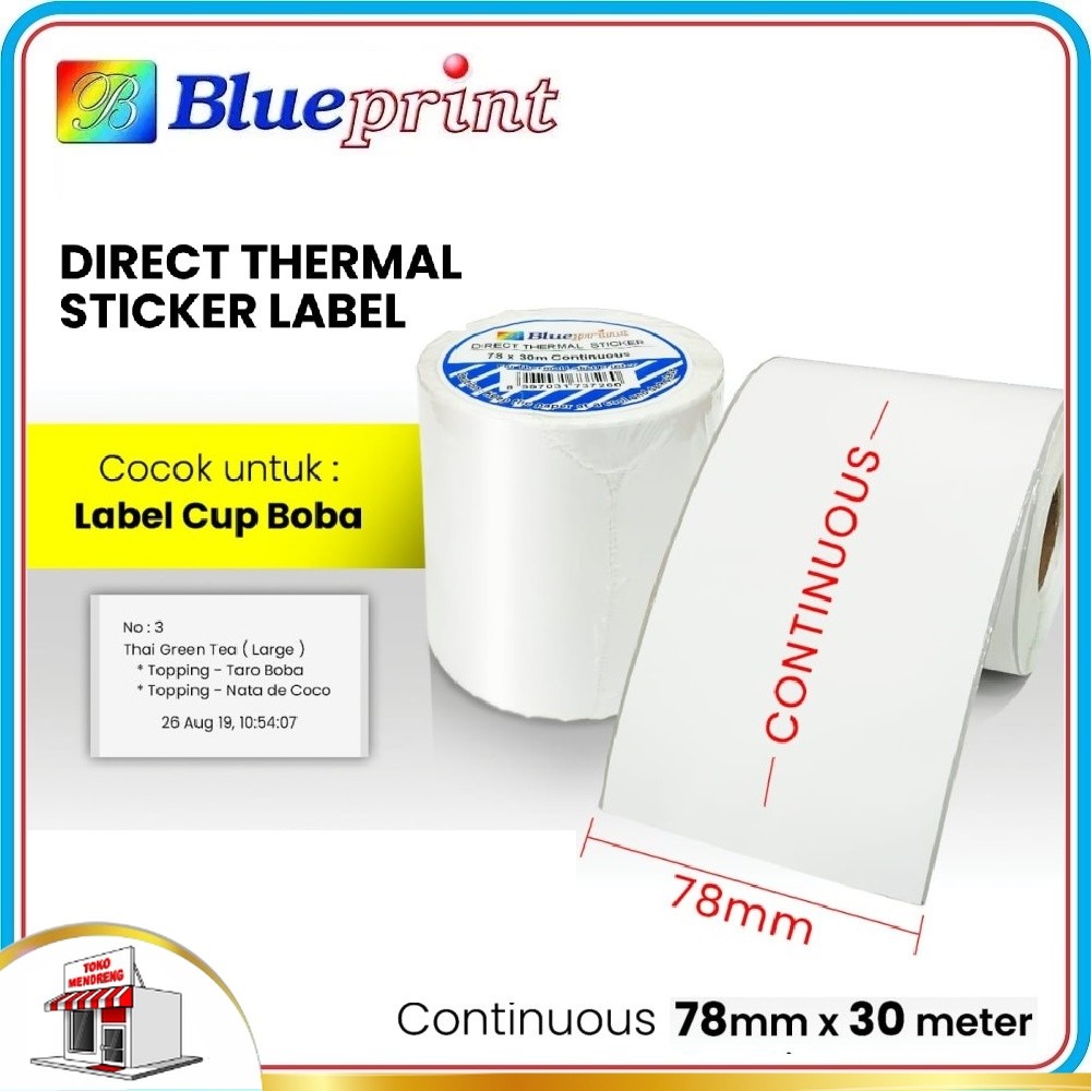 

Blueprint Direct Thermal Sticker Label Continuous Lebar 78 mm x panjang 30 meter Resi Online Shop