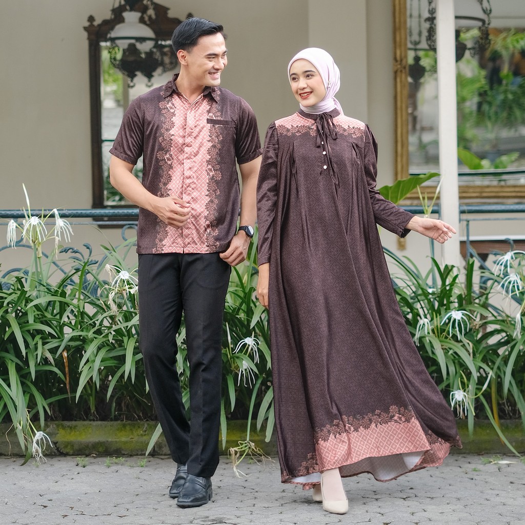 Ventedaily - Haisha Couple Sarimbit Lebaran 2025 Outfit Couple Gamis Kemeja Suami Istri