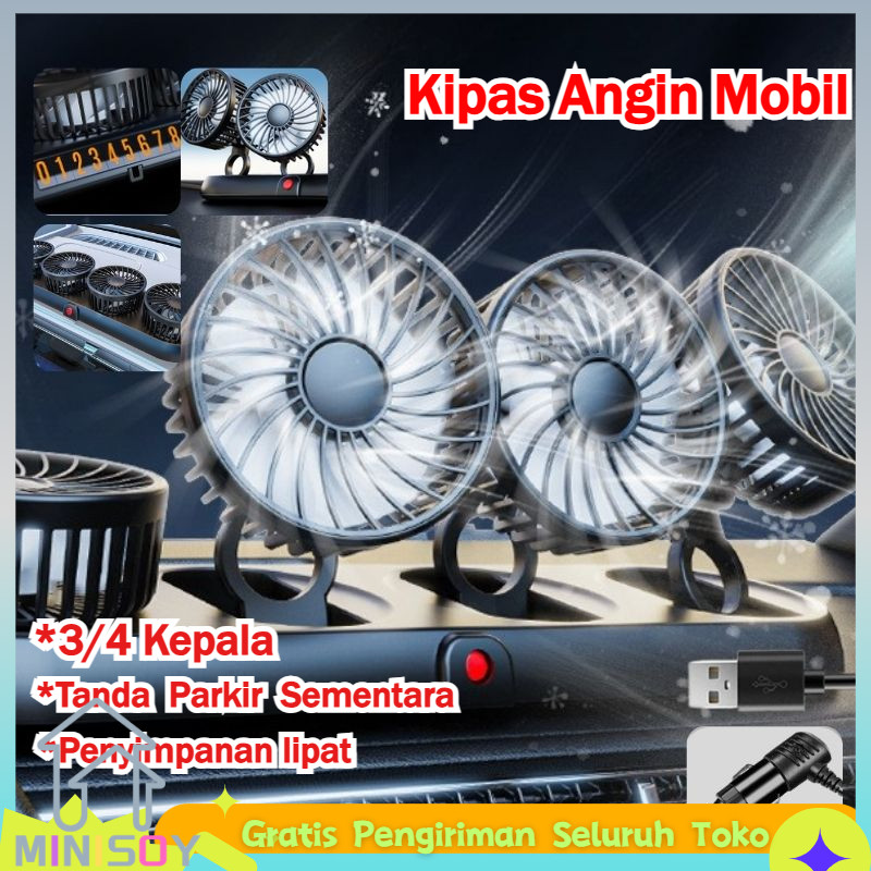 【COD】Kipas Mobil 24 Volt 3/4 Kepala Kipas Angin Portable Mobil Gantung USB Kipas Mobil Dapat Disesua