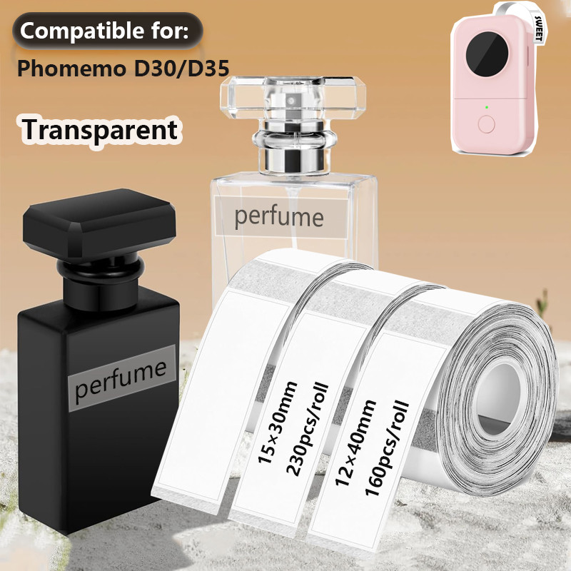 

3 Roll Transparent Thermal Label 14mmx40mm Compatible with Phomemo D30 Printer thermal label sticker for Labeling Cosmetics