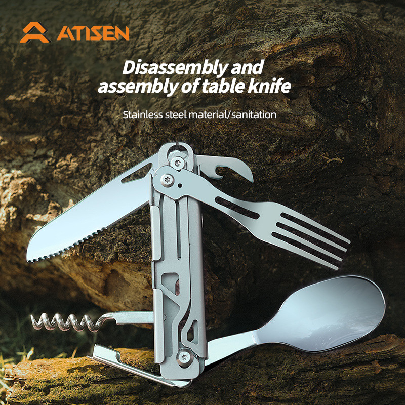 Multifunctional tableware Portable Stainless Steel Rope Knife Card Outdoor Survival Camping Accessor